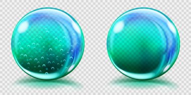 Büyük açık mavi cam küreler ve hava kabarcıkları ile olmadan