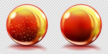 Büyük turuncu cam küreler ve hava kabarcıkları ile olmadan