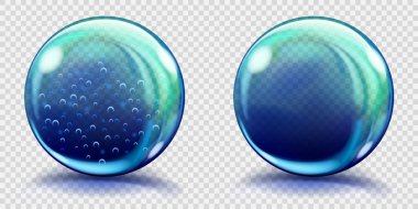 Büyük mavi cam küreler ve hava kabarcıkları ile olmadan