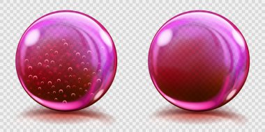 Büyük pembe cam küreler ve hava kabarcıkları ile olmadan