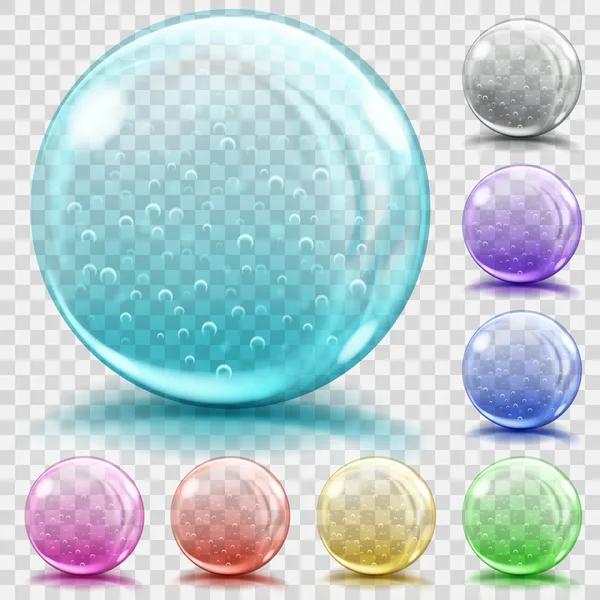 Sphères en verre transparent multicolores avec bulles d'air — Image vectorielle