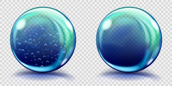 Grandi sfere di vetro blu con bolle d'aria e senza — Vettoriale Stock