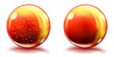 Büyük turuncu cam küreler ve hava kabarcıkları ile olmadan