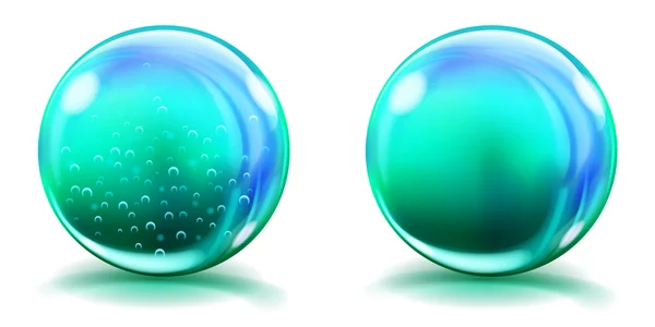 Большие светло-голубые стеклянные сферы с пузырьками воздуха и без — стоковый вектор