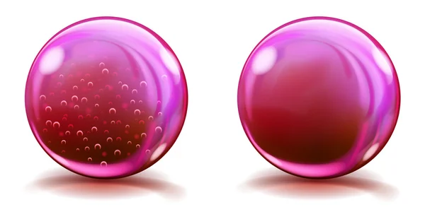 Big pink glass spheres with air bubbles and without — Stock Vector