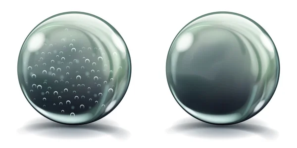 Grandes esferas de vidro cinza com bolhas de ar e sem — Vetor de Stock