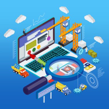 Düz 3d dizüstü bilgisayar ve akıllı saatler tasarım web Infographic kavramı vektör