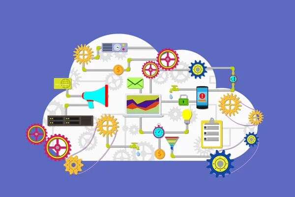 Nube servicios dispositivo ordenador tableta teléfono — Archivo Imágenes Vectoriales