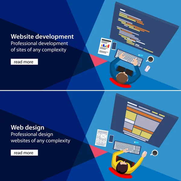 Desarrollo de sitios web planos y proceso de diseño ilustración — Archivo Imágenes Vectoriales