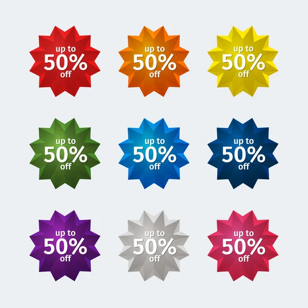 Round off label with corners. Set of round icons with sales percentage — Stock Vector