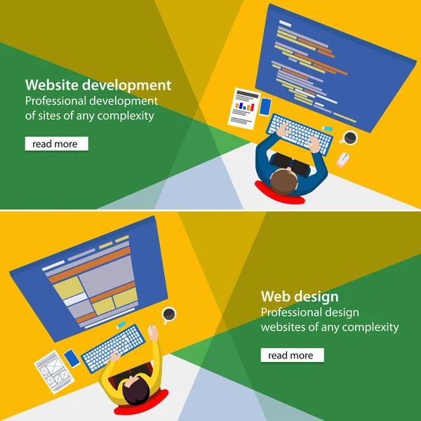 Desarrollo de banners y diseño del sitio del programador del proceso — Archivo Imágenes Vectoriales