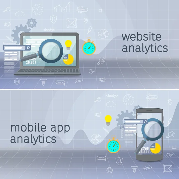 Análisis de sitios web buscar información y análisis de datos informáticos — Vector de stock