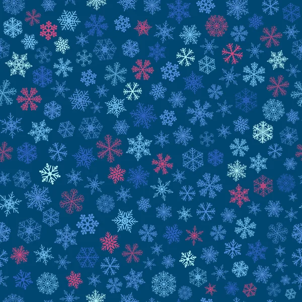 Płatki śniegu, błękit i róż na niebieski wzór — Wektor stockowy