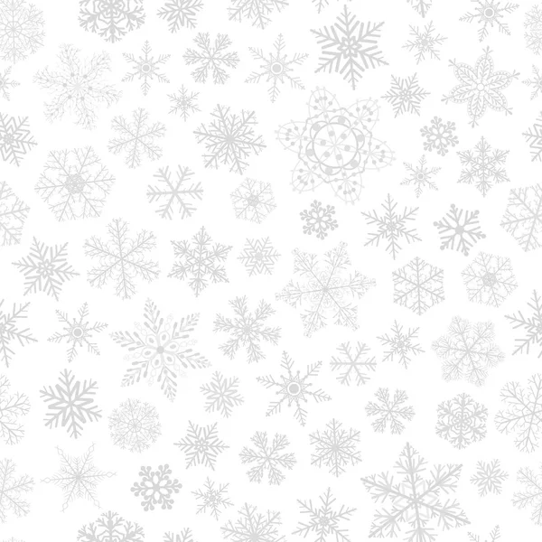 Modèle sans couture de flocons de neige, gris sur blanc — Image vectorielle