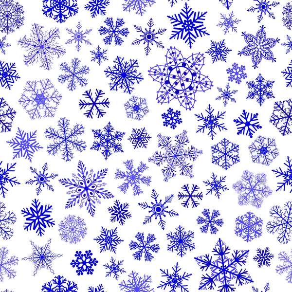 Seamless pattern of snowflakes, blue on white — Stock Vector