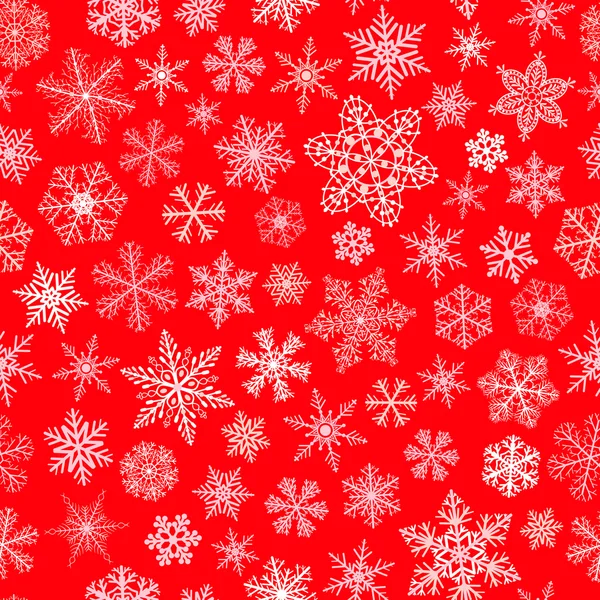 Seamless pattern of snowflakes, white on red — Stock Vector