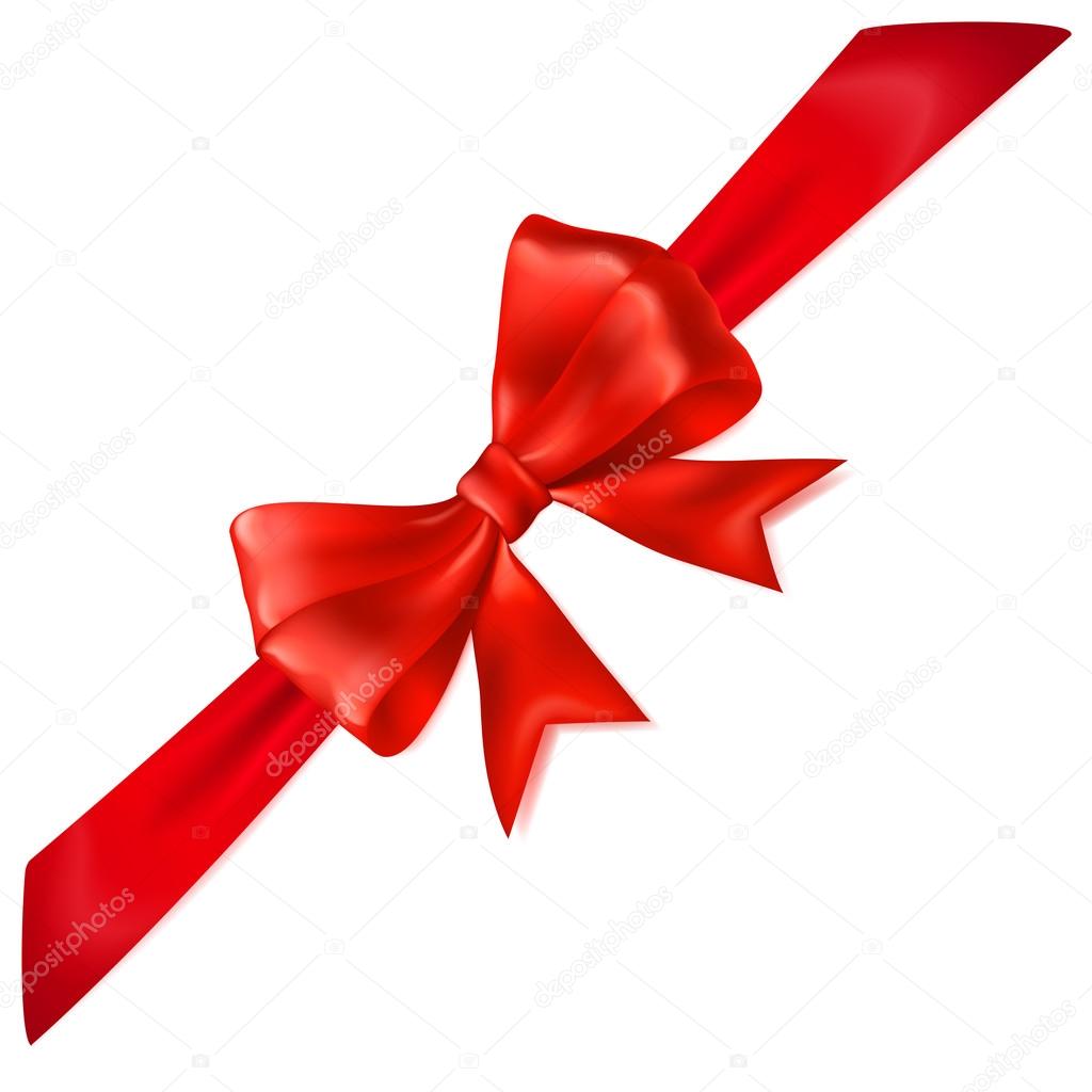 Red bow with diagonally ribbon