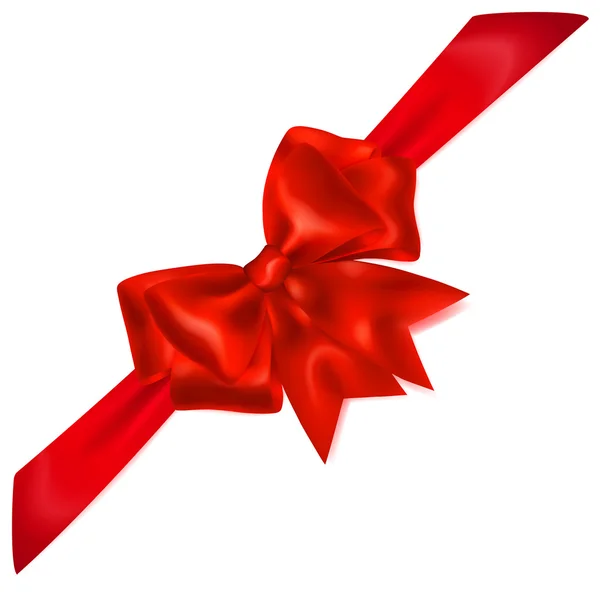 Red bow with diagonally ribbon — Stock Vector