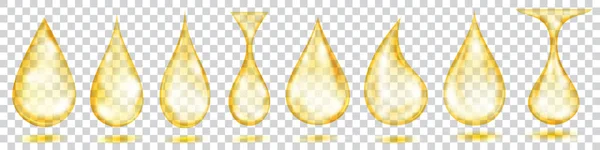 Набор Прозрачных Капель Воды Желтых Цветах Различной Формы Изолированных Прозрачном — стоковый вектор