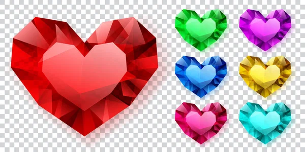 Conjunto Corazones Varios Colores Hechos Cristales — Vector de stock