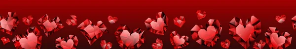 Σήμα Καρδιών Φτιαγμένο Από Κρυστάλλους Σκιές Κόκκινο Φόντο — Διανυσματικό Αρχείο