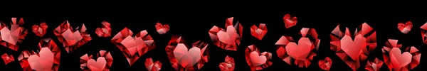 Kristallerden Yapılmış Kırmızı Kalplerin Sancağı Kara Arkaplanda Gölgeler Oluşturur — Stok Vektör