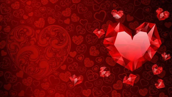 Fond Grands Petits Plusieurs Coeurs Cristal Couleurs Rouges Illustration Jour — Image vectorielle