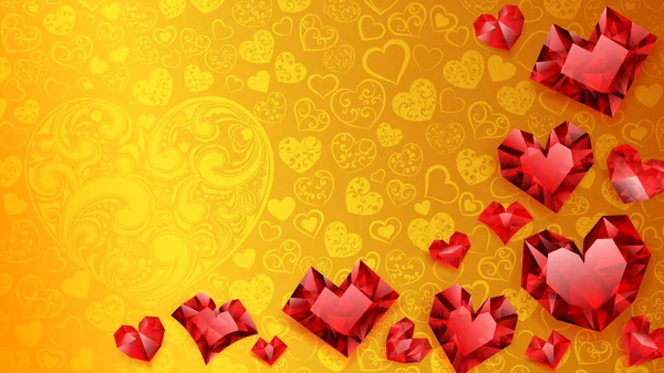 Fond Grands Petits Plusieurs Coeurs Cristal Rouge Sur Jaune Illustration — Image vectorielle