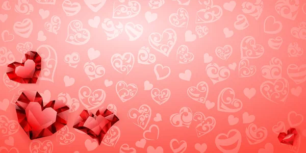Fond Grands Petits Plusieurs Coeurs Cristal Rouge Sur Rose Illustration — Image vectorielle