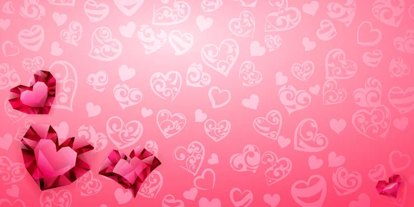 Fond Grands Petits Plusieurs Coeurs Cristal Rouge Sur Rose Illustration — Image vectorielle