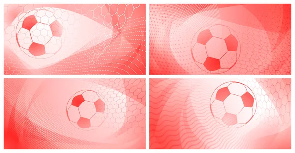 Комплект Четырех Футбольных Футбольных Фонов Большим Мячом Светло Красных Цветах — стоковый вектор
