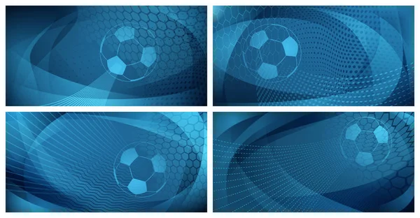 明るい青の色の大きなボールを持つ4つのサッカーやサッカーの背景のセット — ストックベクタ