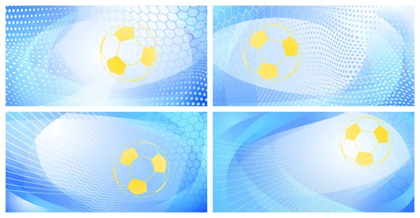 スウェーデンのナショナルカラーで大きなボールを持つ4つのサッカーやサッカーの抽象的な背景のセット — ストックベクタ