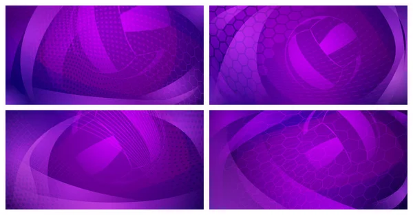 紫で大きなボールを持つ4つのバレーボールの背景のセット — ストックベクタ