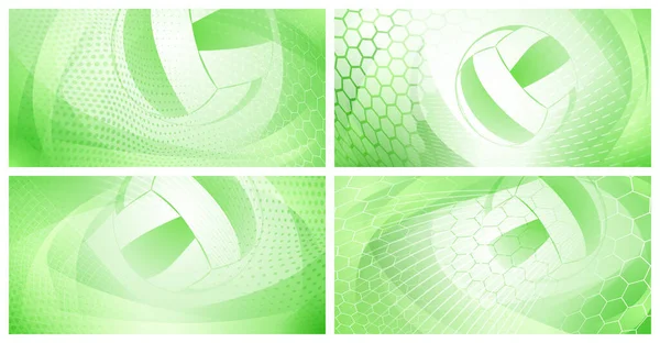 Set Four Volleyball Backgrounds Big Ball Light Green Colors — Stock Vector