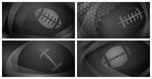 黒とグレーの色で大きなボールと4ラグビーの背景のセット — ストックベクタ