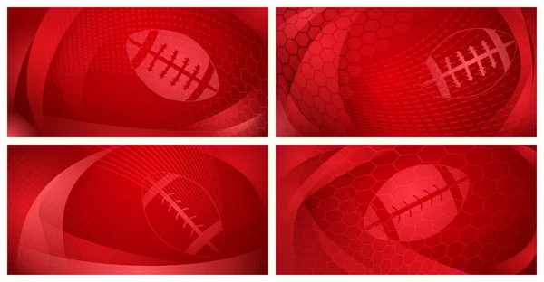 Zestaw Czterech Tła Rugby Dużą Piłką Czerwonych Kolorach — Wektor stockowy