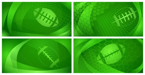 緑色の大きなボールを持つ4つのラグビーの背景のセット — ストックベクタ
