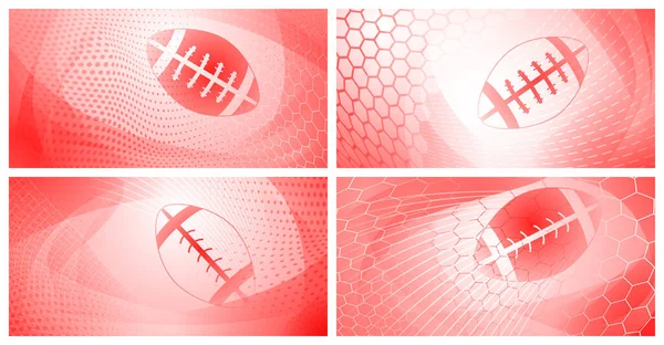 4つのラグビーの背景とボールのような明るい赤の色のセット — ストックベクタ