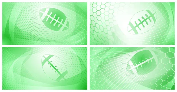 ライトグリーンの大きなボールを持つ4つのラグビーの背景のセット — ストックベクタ