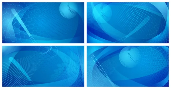 Set Four Backgrounds Baseball Bat Ball Blue Colors — Stock Vector