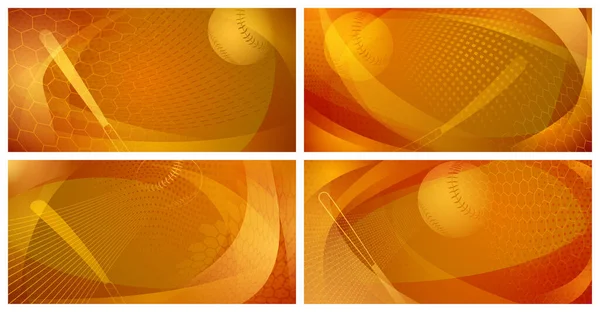 Set Four Backgrounds Baseball Bat Ball Yellow Colors — Stock Vector