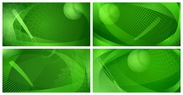 野球のバットとボールを緑色にした4つの背景のセット — ストックベクタ
