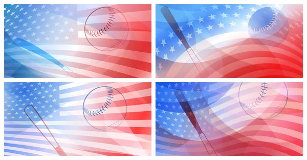 Conjunto Cuatro Fondos Con Bate Béisbol Pelota Bandera Nacional Estados — Archivo Imágenes Vectoriales