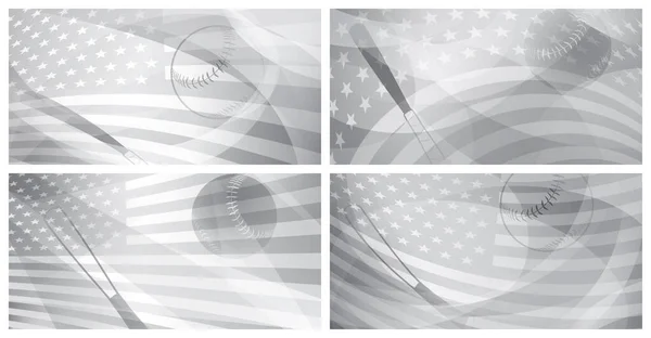 Set Four Backgrounds Baseball Bat Ball Usa National Flag Gray — Stock Vector