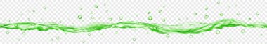 Şeffaf arka planda izole edilmiş, şeffaf yatay yinelemeli, yeşil renkli damlaları olan şeffaf su. Sadece vektör dosyasında şeffaflık