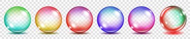 Şeffaf arkaplanda parlayan ve gölgeleri olan saydam renkli küreler. Sadece vektör biçiminde şeffaflık