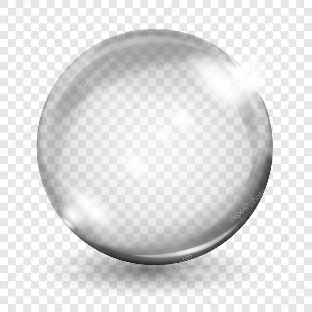 Big translucent gray sphere with glares and shadows on transparent background. Transparency only in vector format