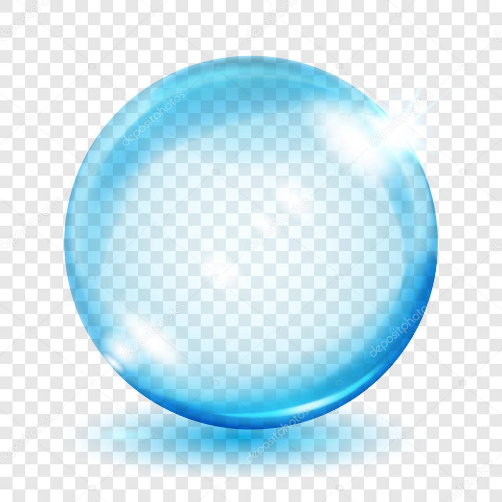 Big translucent light blue sphere with glares and shadows on transparent background. Transparency only in vector format