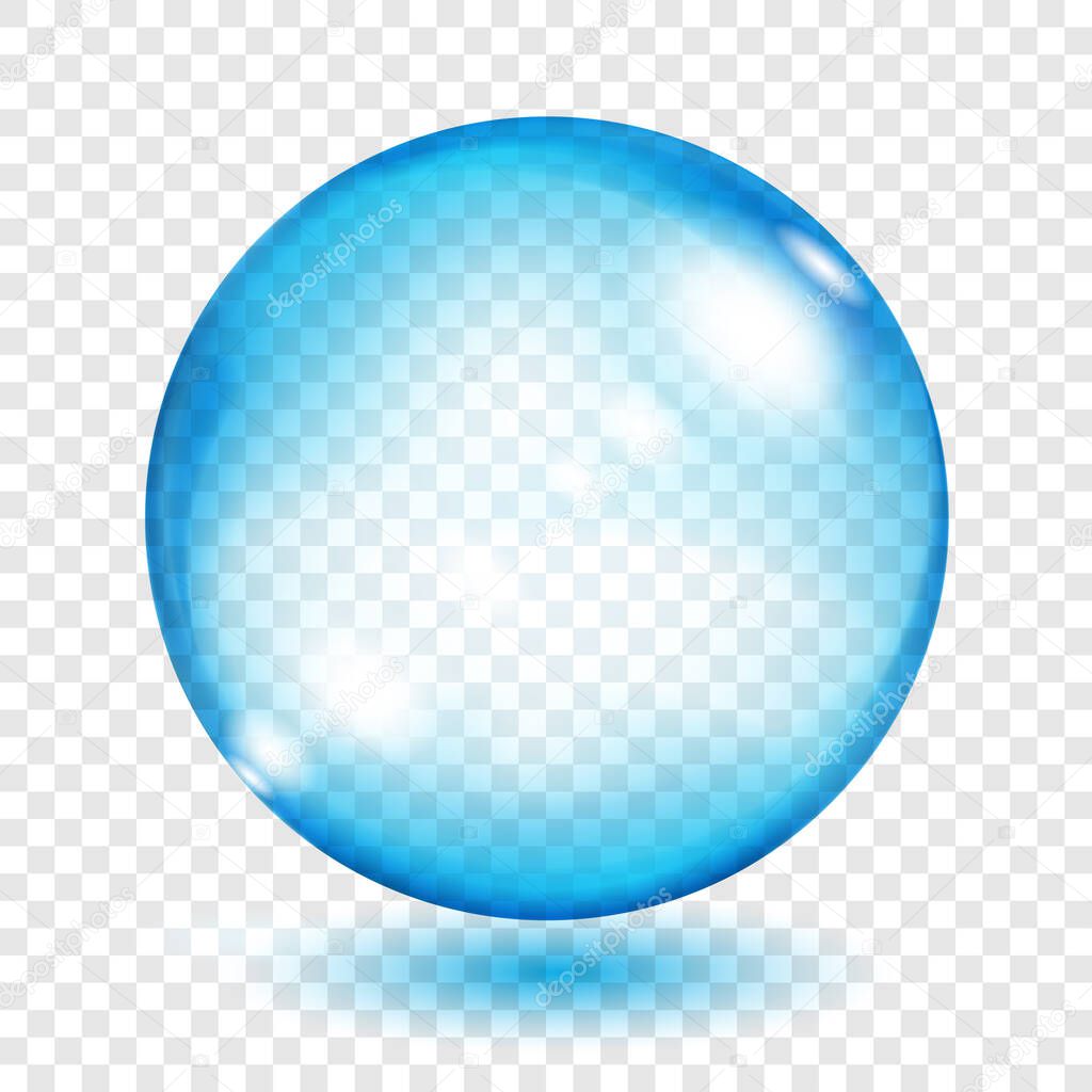 Big translucent light blue sphere with glares and shadows on transparent background. Transparency only in vector format